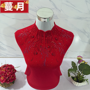 羊毛衫女100纯羊毛秋冬高端针织打底小衫中老年妈妈装v领镶钻毛衣