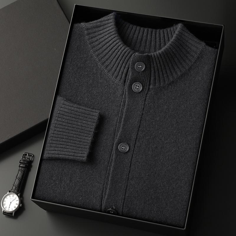 宽松山羊绒开衫男百搭半高领