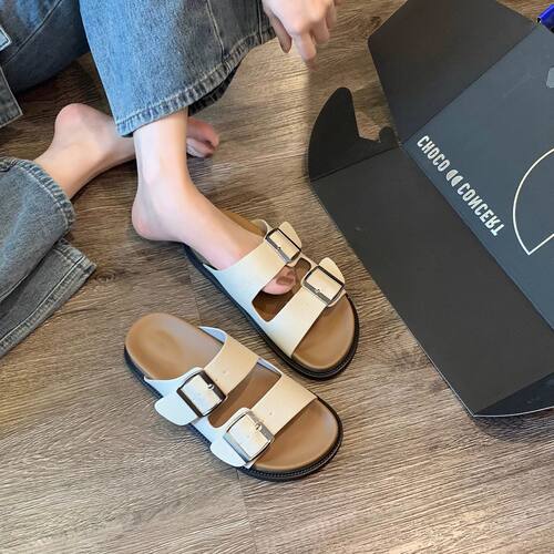 双扣带博肯平跟拖鞋女凉拖鞋 women beach slippers flat sandals