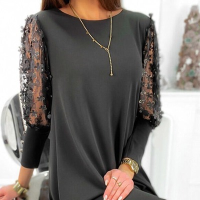 womens Casual lace sleeves with pullover medium length dress