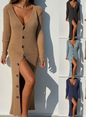 women's Knitted long sleeved cardigan dress girls skirt