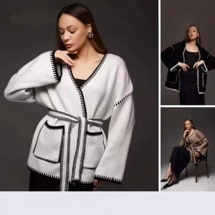 loose medium length women cardigan Spring knitted sweater