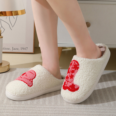 couples Cute cartoon boots for home, winter cotton slippers