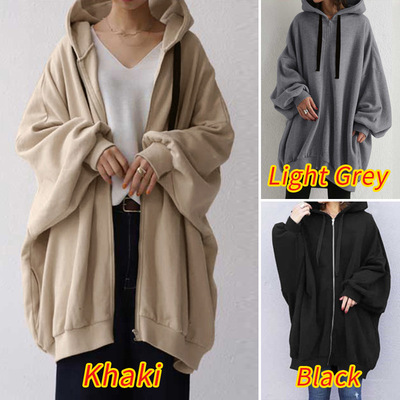 Women's loose hoodie, fashionable hooded zipper cardigan top