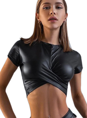 Tight fitting shirt  spring summer women's bright short top