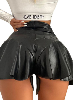 Short skirt shorts sexy shiny leather skirt pants women's