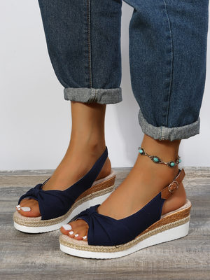 蝴蝶结坡跟休闲凉鞋女鞋women wedge sndls high heel shoes big