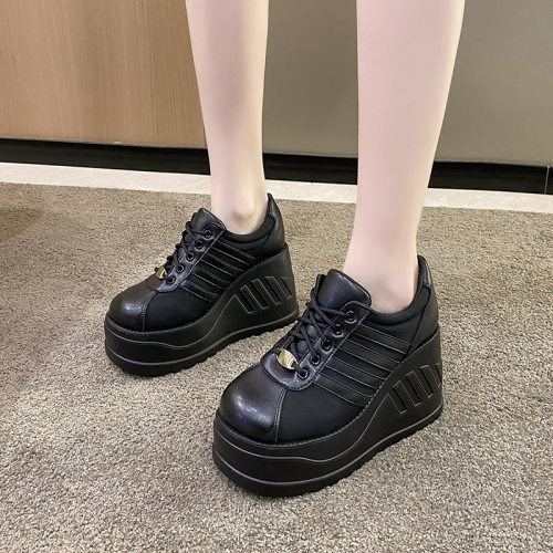 厚底鞋朋克大圆头高跟松糕女鞋新款women wedge shoes punk boots