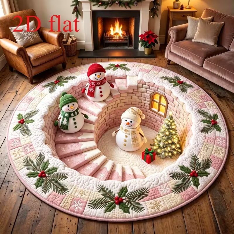 Christmas snowman circular floor mat, living room coffee mat