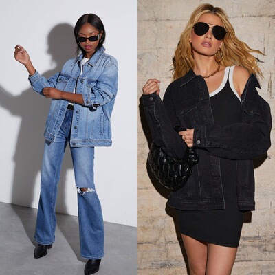 Light blue washed denim jacket, women's casual loose jacket