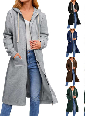 Autumn winter women's loose zipper long cardigan jacket top
