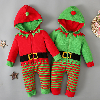 Christmas long sleeved hooded striped jumpsuit, kids clothes