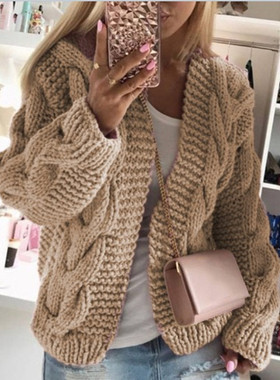 Women's rough and bold knitted cardigan sweater for autumn