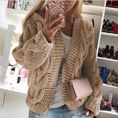 Women's rough and bold knitted cardigan sweater for autumn