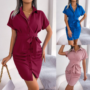 solid color folded shirt waist casual sleeve Women bat