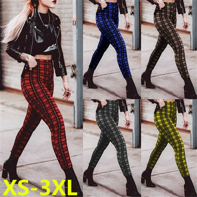 Checkered high waisted leggings women's casual leg pants