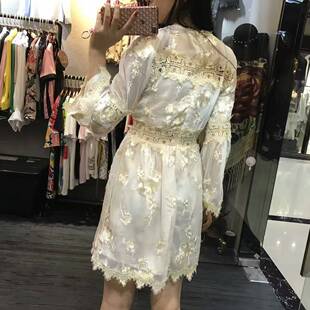 欧根纱刺绣连衣裙喇叭袖连衣裙甜美夏季时尚精品热卖美
