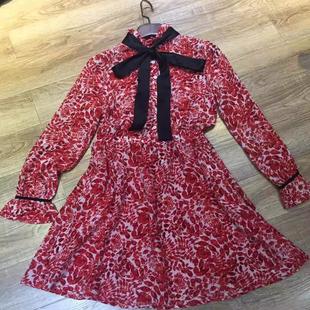 春夏装女真丝印花连衣裙蝴蝶结设计高端精品热卖优雅