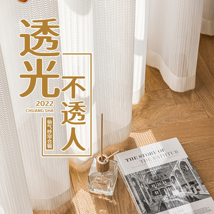 纱帘窗纱2022年新款透光不透人幻影纱白纱飘窗白色窗帘西晒神器