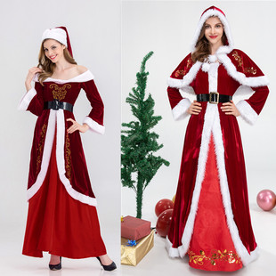 圣诞节主题衣服圣诞老人服装绿色精灵套装裙子演出服饰表演大码女
