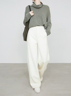 夏莫卡白色香蕉裤女秋冬亲肤绒感梨形报恩裤醋酸绵羊毛弯刀裤8399