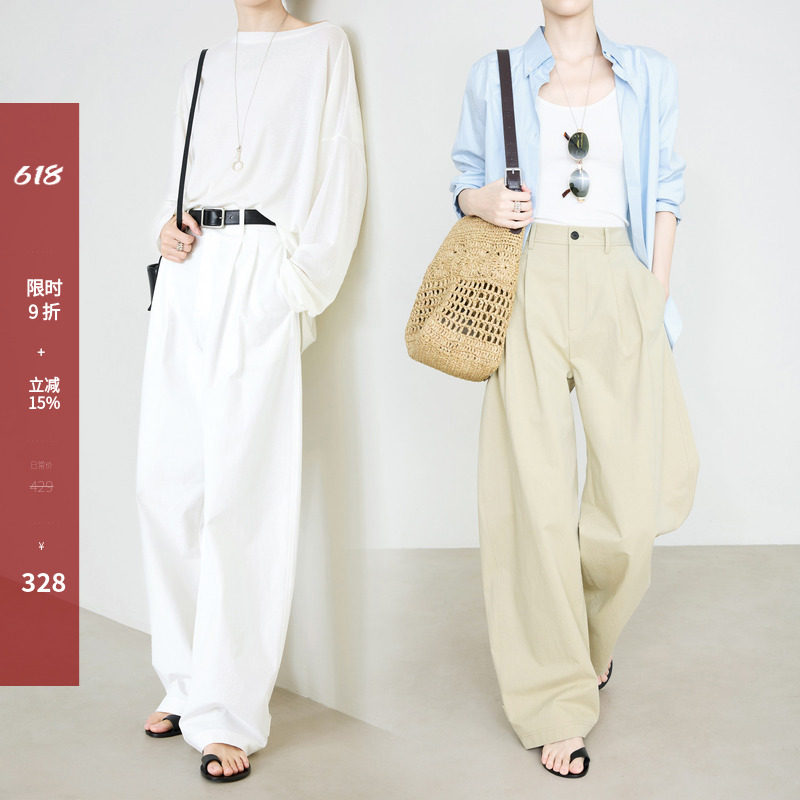 夏莫卡白色阔腿裤女2026新款慵懒松弛感裤子腔调感锥形休闲裤7000