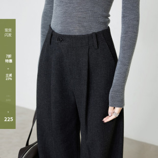 绵羊毛阔腿裤 女秋冬后松紧显瘦弧形裤 6855 裤 夏莫卡斜门襟灰色西装