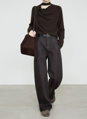 夏莫卡巧克力棕色弯刀裤天丝棉牛仔裤立体分隔显瘦弯刀香蕉裤6843