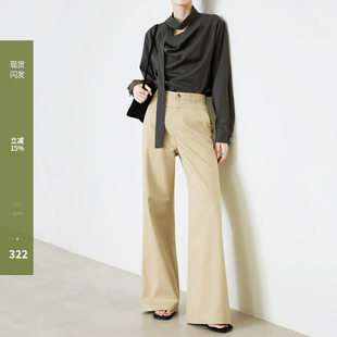 9723 极简精英老钱风休闲直筒微喇裤 夏莫卡复古卡其色裤 子女春新款
