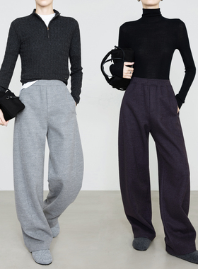 夏莫卡高端美丽诺羊毛卫裤女秋冬加厚神裤灰色毛呢香蕉弧形裤7853