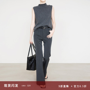 夏莫卡醋酸羊毛喇叭裤女春夏显瘦直筒西装裤深灰色微喇裤加长6761