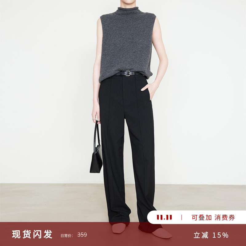夏莫卡高智通勤风直筒裤不褪色黑色裤子女新款抗皱垂感西装裤6766