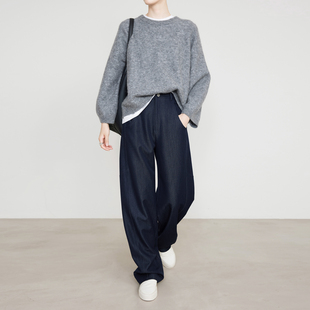 夏莫卡仿牛仔弯刀裤女2026新款藏青色裤子显瘦香蕉镰刀裤加长7767