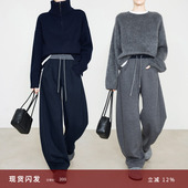 夏莫卡蚕丝醋酸羊毛卫裤 加厚保暖小火炉撞色松紧腰休闲弯刀裤 7957