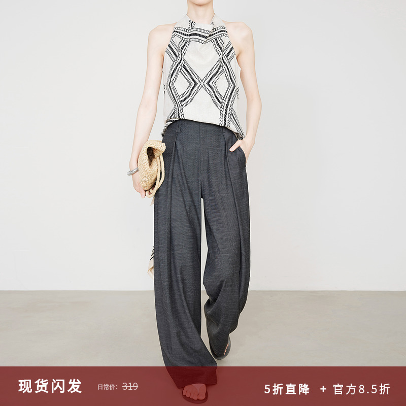 夏莫卡自带凉感莱赛尔灰色阔腿裤