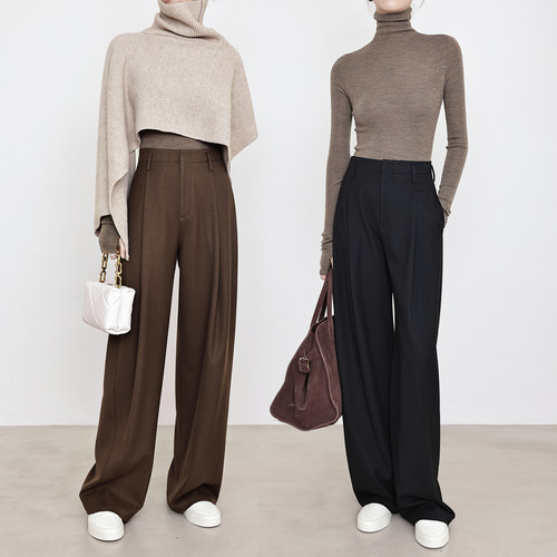 夏莫卡老钱松弛感美拉德棕阔腿裤