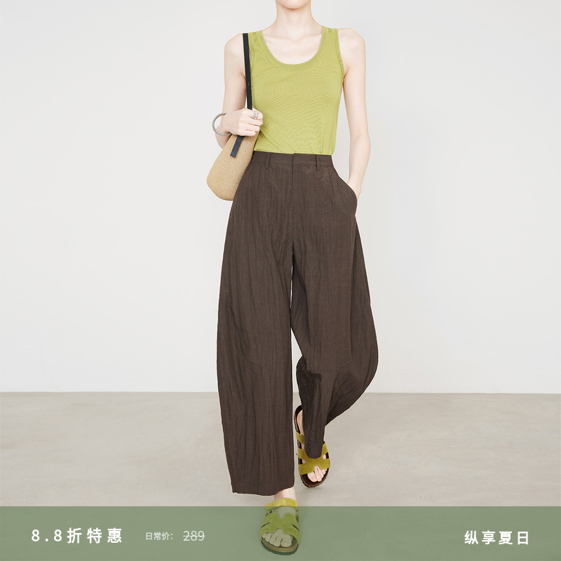 夏莫卡轻盈纸感茶歇自由裤