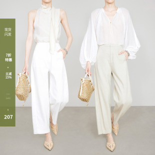 通勤显瘦直筒奶奶裤 子女春夏新品 7888 静奢白色裤 夏莫卡九分亚麻裤