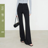斜门襟A4腰超模裤 春新款 子6891 女高腰显瘦微喇裤 夏莫卡黑色喇叭裤