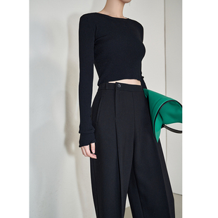 夏莫卡斜门襟西装裤女2026新款设计感黑色裤子加长锥形直筒裤8148