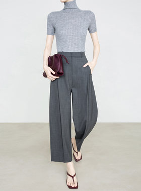 夏莫卡抗皱可机洗羊毛九分裤女2026新款轻职场通勤灰色西装裤7980