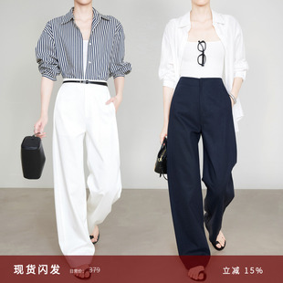 裤 夏莫卡天丝棉白色直筒裤 显瘦休闲西装 子女2025新款 7729 老钱风裤