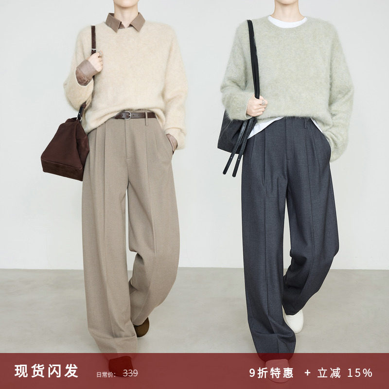 夏莫卡铜氨天丝羊毛阔腿裤女秋新款通勤灰色西装裤宽松休闲裤7907,女装/女士精品,西装裤/正装裤,淘宝优惠券,粉丝福利购,淘宝优惠卷