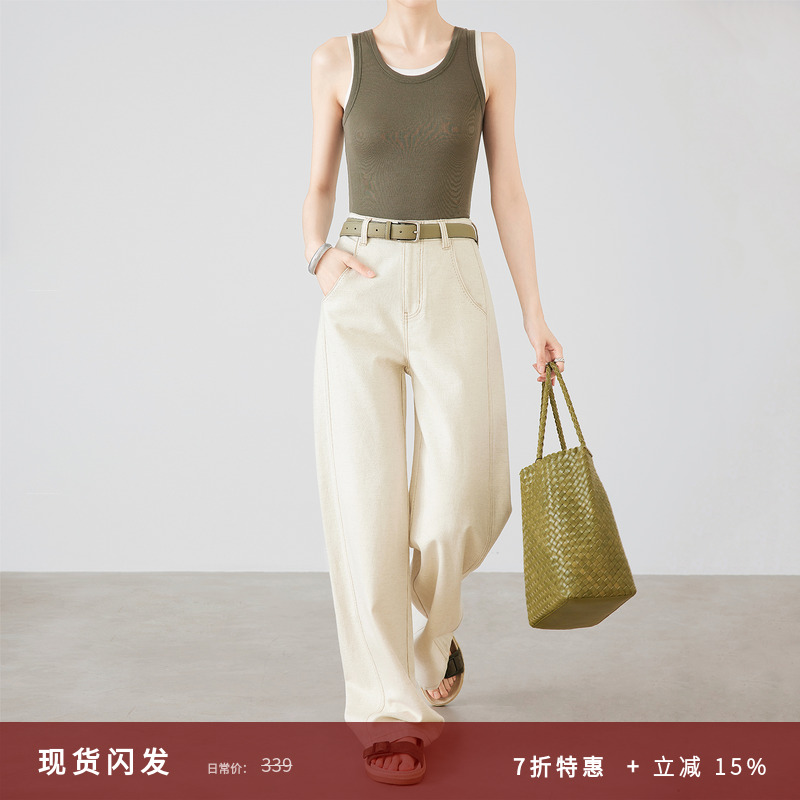 夏莫卡莱赛尔天丝亚麻裤微弧直筒裤女夏新款高腰显瘦休闲长裤8326