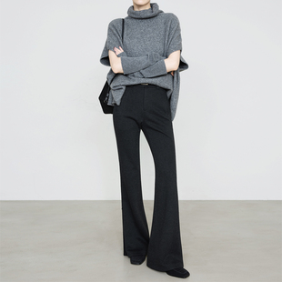 8391 隐拉调节微喇裤 夏莫卡深灰色喇叭裤 女秋冬桑蚕丝山羊绒毛呢裤