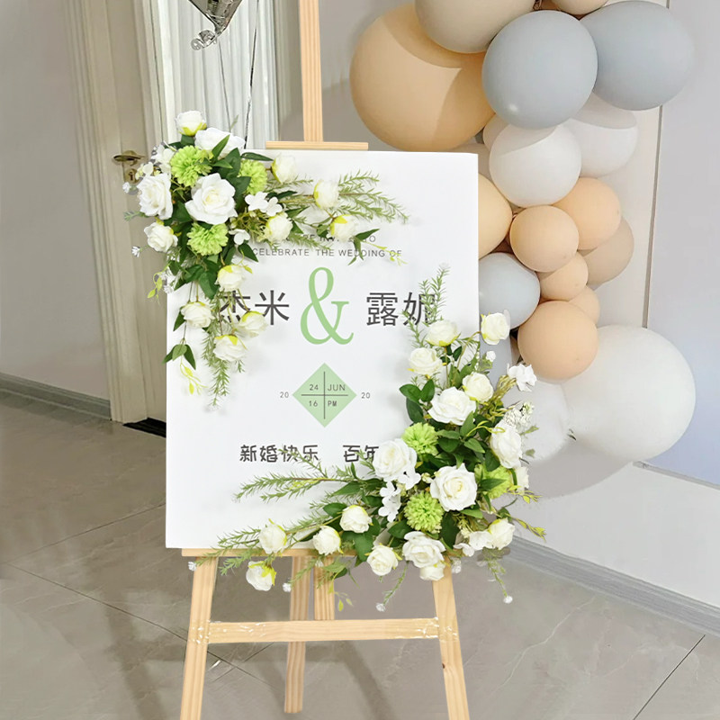 交车迎宾牌水牌指示牌花艺美容院店铺开业气氛周年装饰布置仿真花