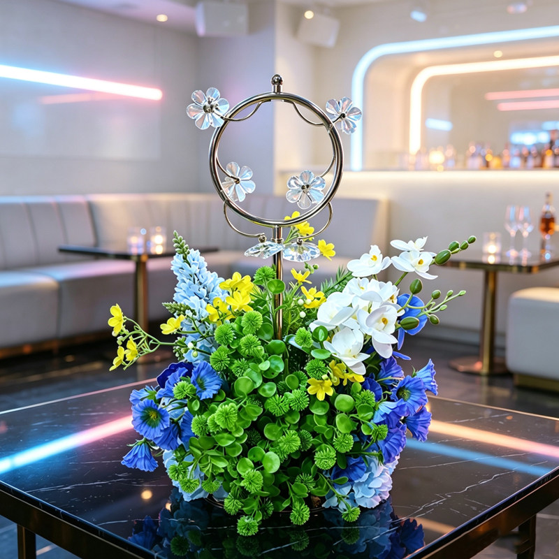 轻奢金属圆环婚礼仿真花茶几摆件