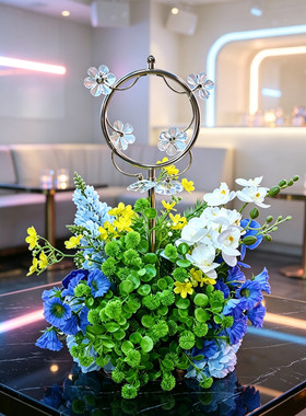 轻奢金属圆环婚礼仿真花茶几摆件