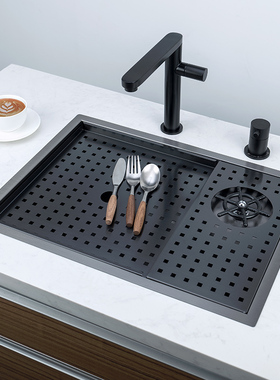 浦琳304不锈钢纳米黑色吧台水槽高压洗杯器带龙头咖啡茶水冰厨盆