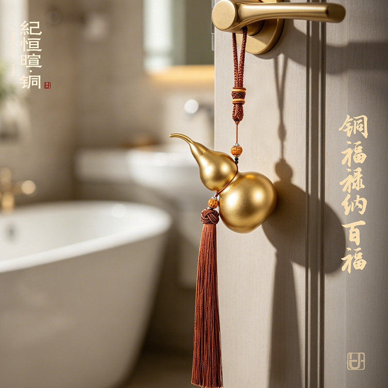 铜葫芦摆件招财福禄装饰挂件客厅卧室红绳流苏中式黄铜镇宅金葫芦